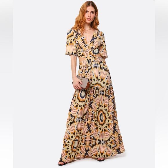 BA&SH Candy Cut Out Flutter Slleve Crinkle Maxi Dress Gown M $595 - Picture 1 of 9